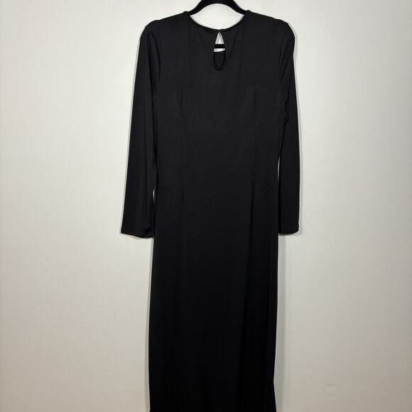 Luxely Black Long Formal Evening Dress Ballgown Size 16 Draped Ruched Waist L/S - Picture 9 of 9